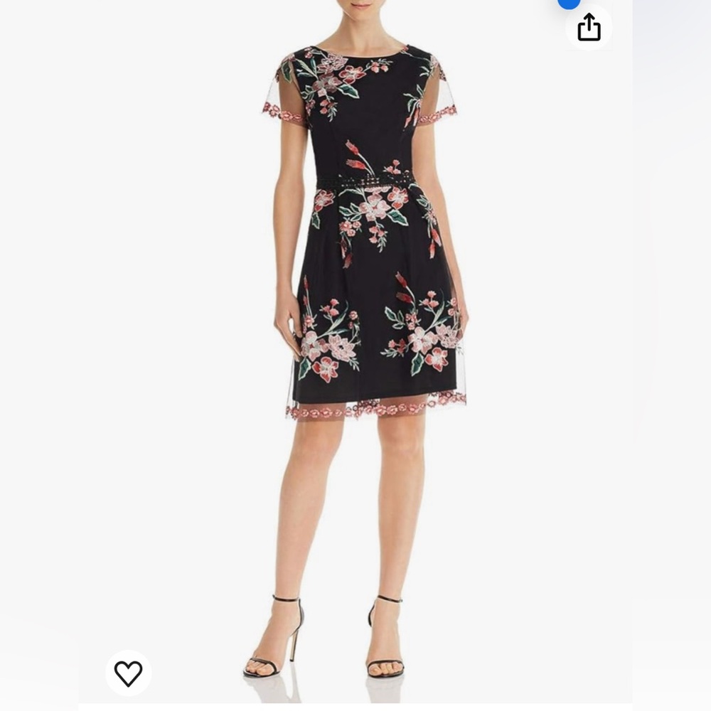 Adrianna Papell Women's Floral Embroidery Flared Dress